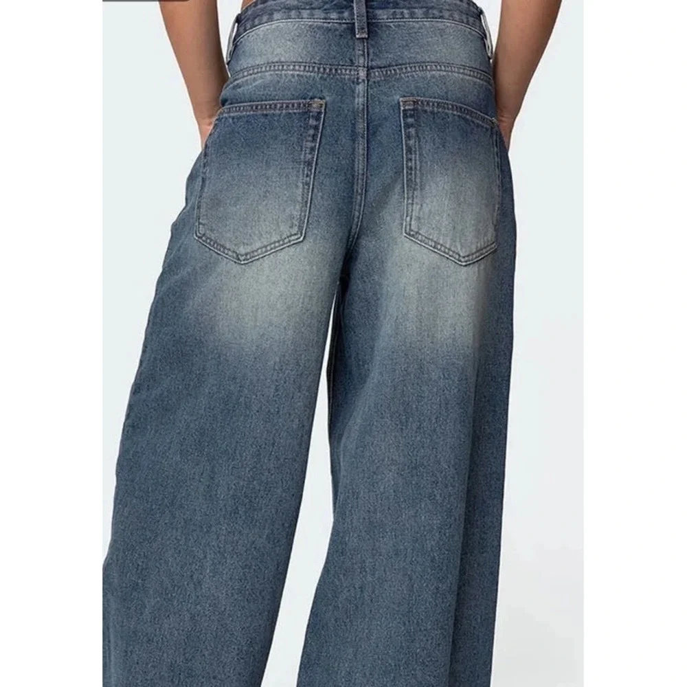 Edikted Women's Skater Girl Jeans XS Blue Wash Baggy Wide Leg Denim